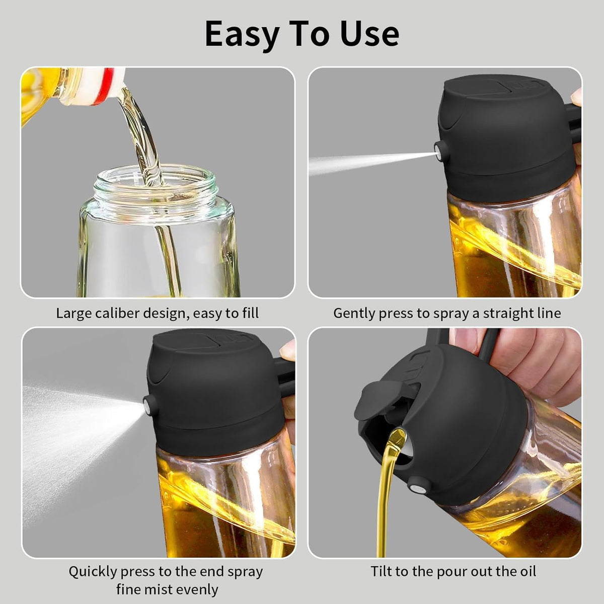 2-in-1 Oil Sprayer & Dispenser for Kitchen, 500ml, Black