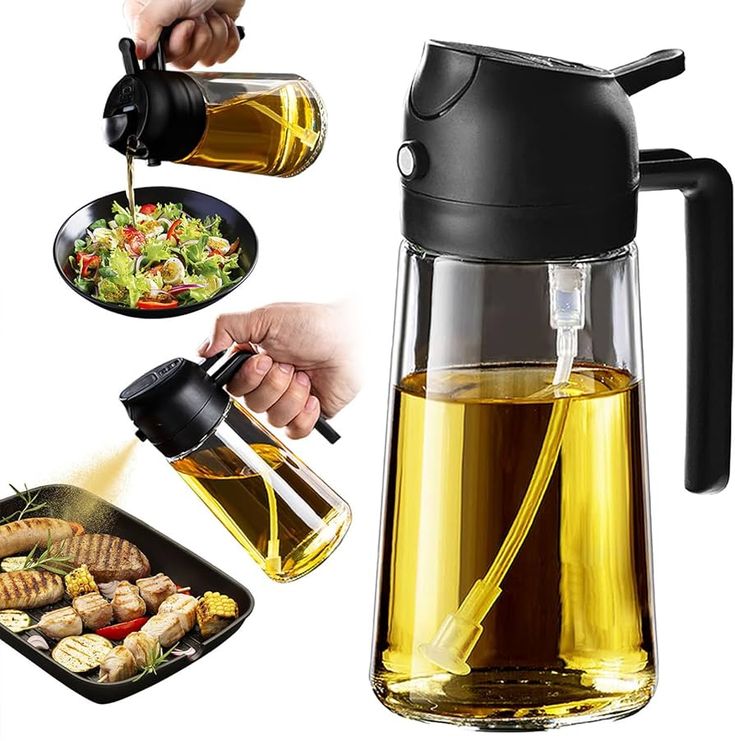 2-in-1 Oil Sprayer & Dispenser for Kitchen, 500ml, Black